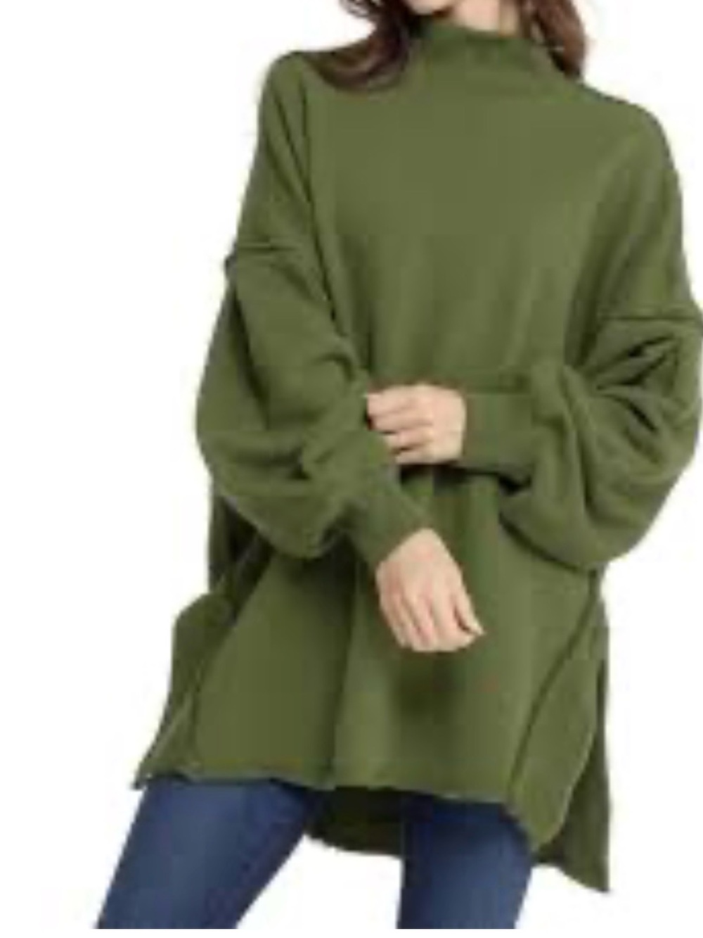 0257 We The Free Olive Green Oversized Turtleneck Sweater